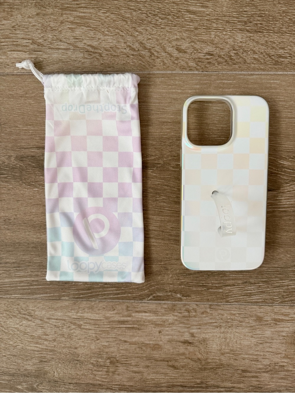 Loopy Case White Pastel Check Phone Case with Loop Grip for iPhone 14 Pro Max